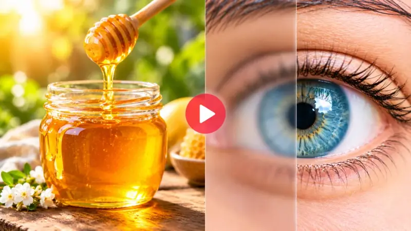 Honey and eye close-up